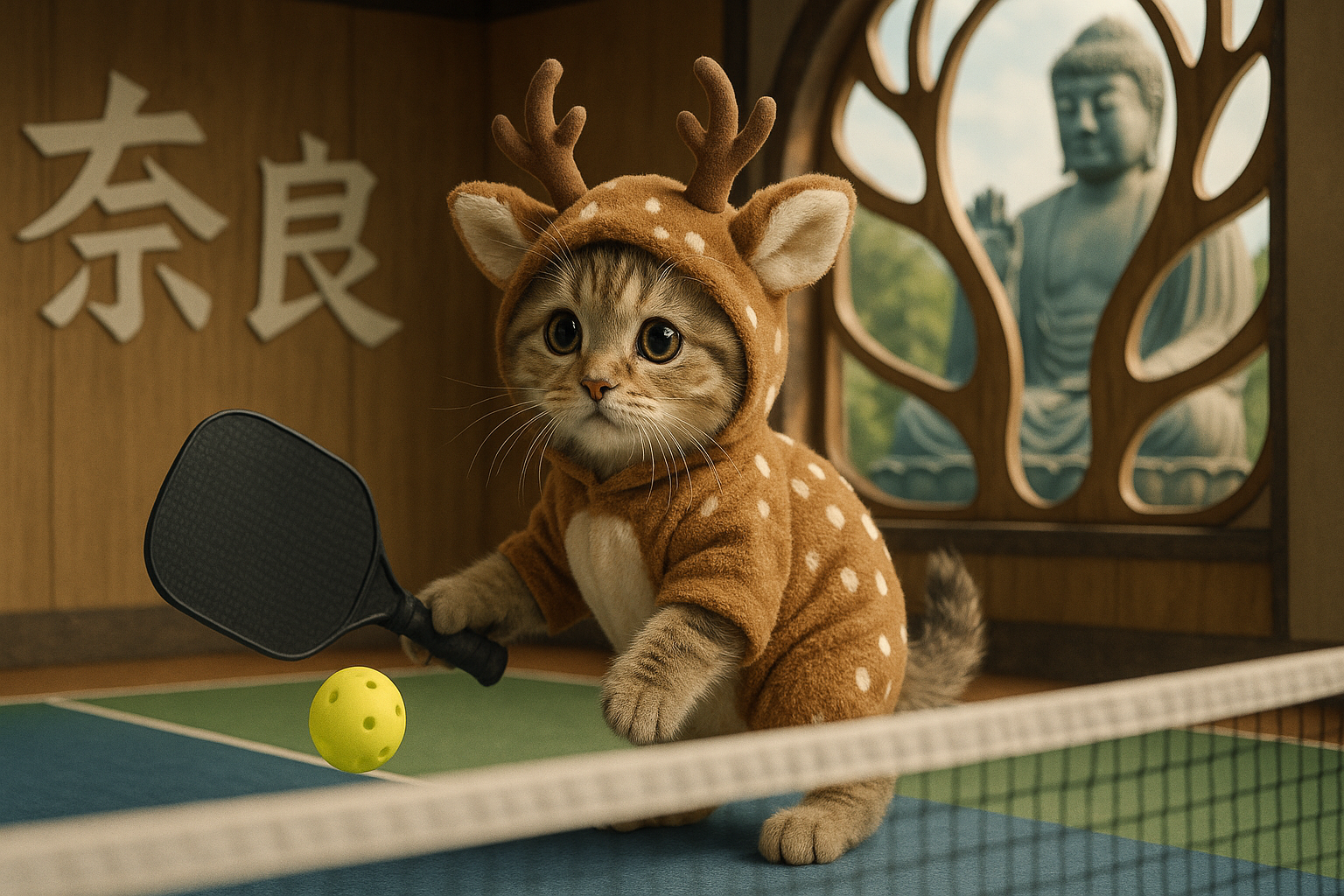 奈良県のピックルボールコートと子猫