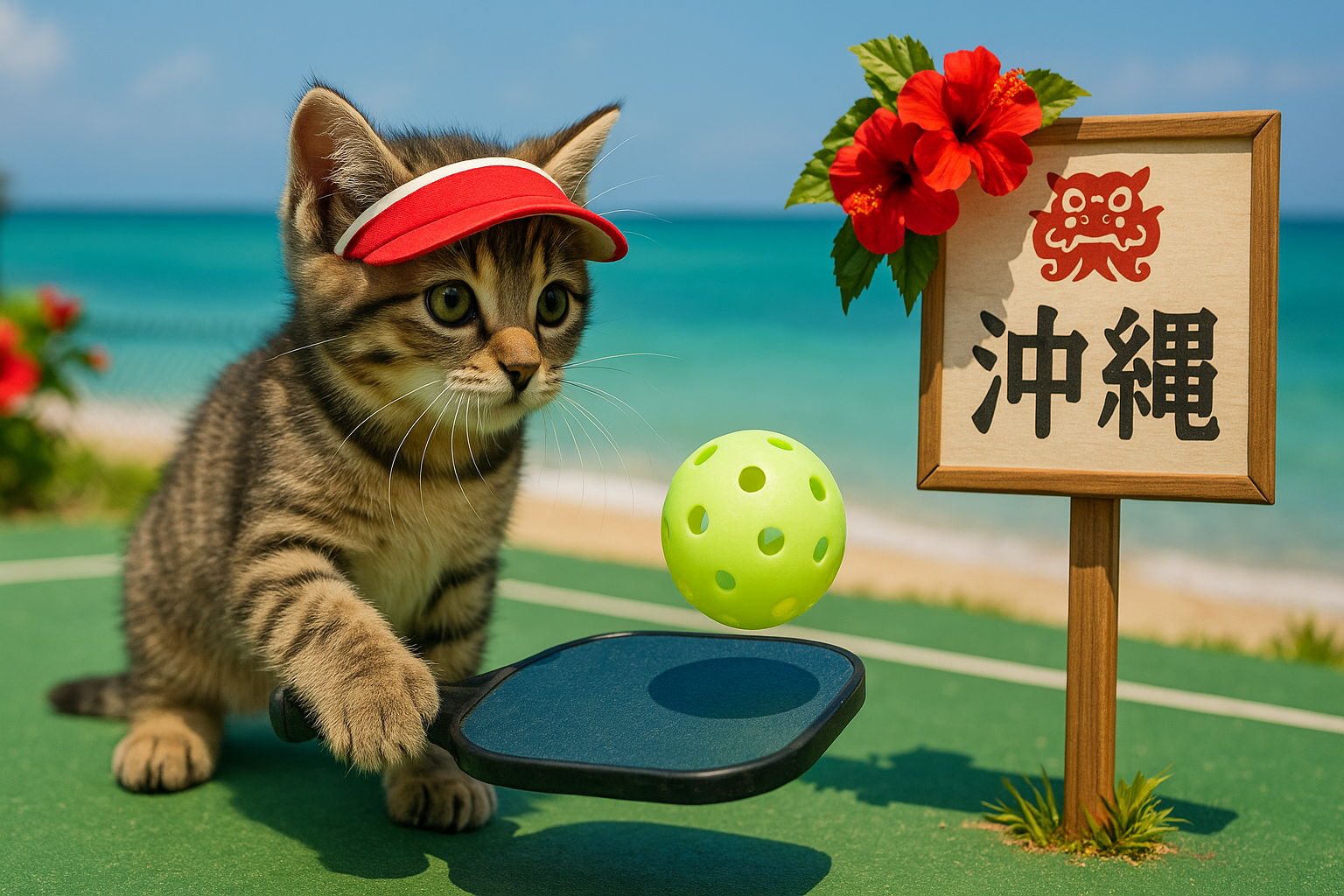 沖縄でピックルボールしてる愛くるしい子猫