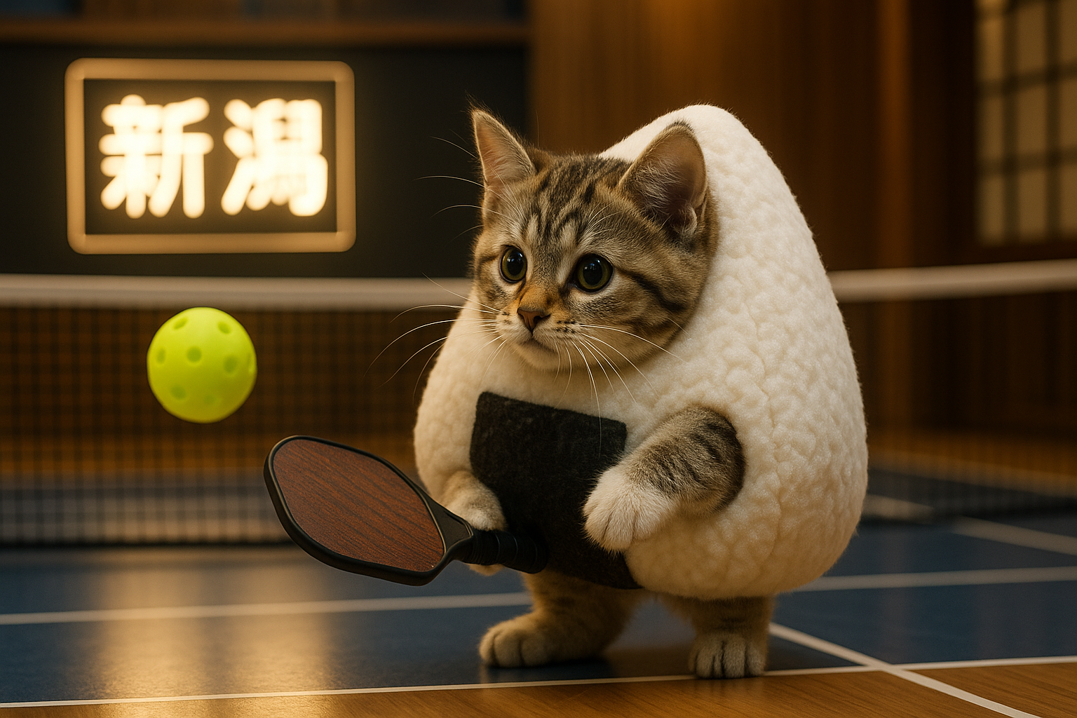 新潟県のピックルボールコートとおにぎり子猫