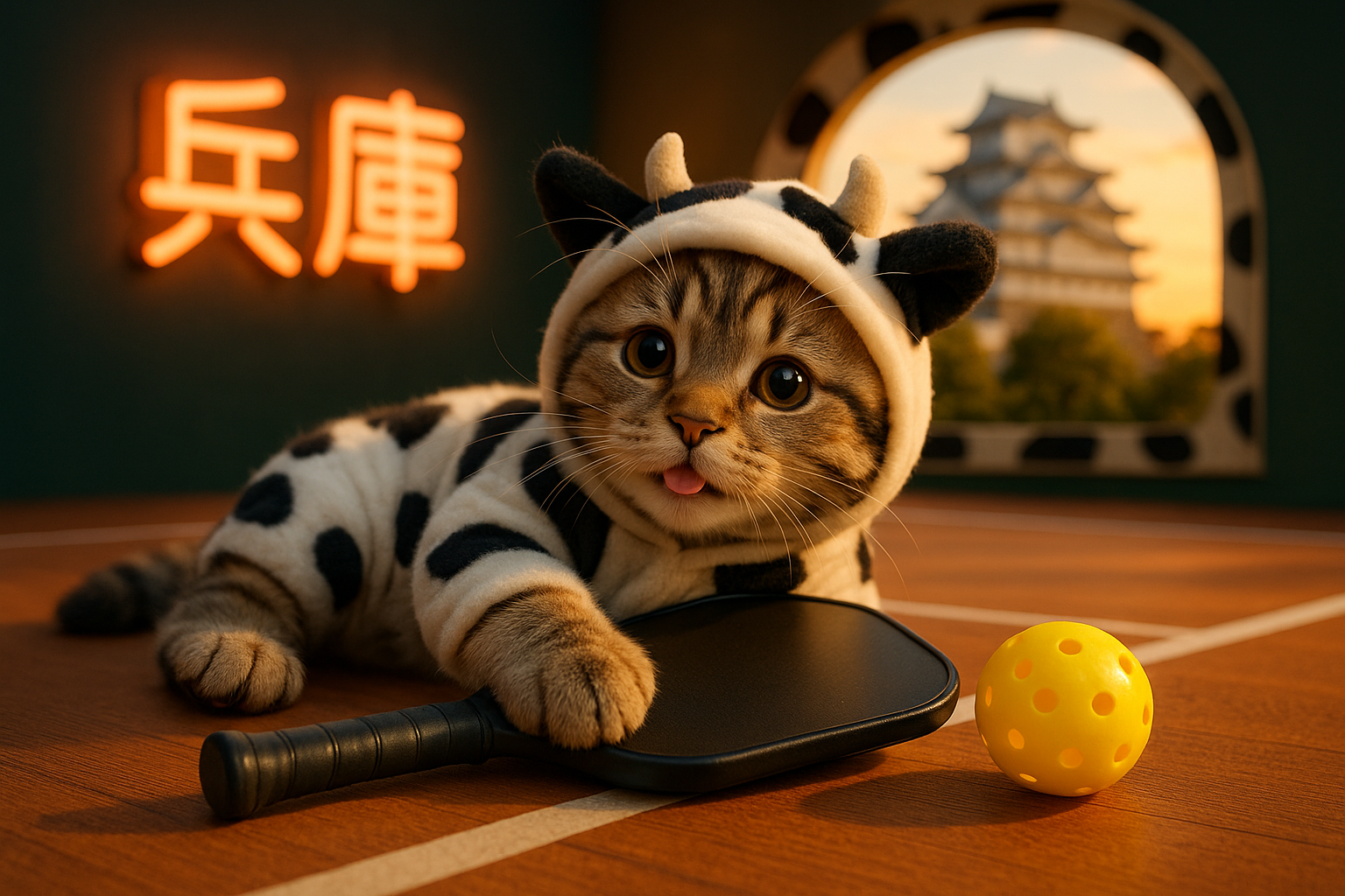 兵庫県のピックルボールコートと猫
