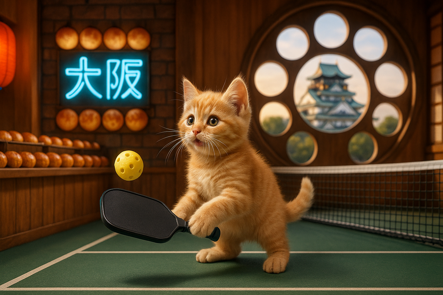 大阪のピックルボールコートと子猫