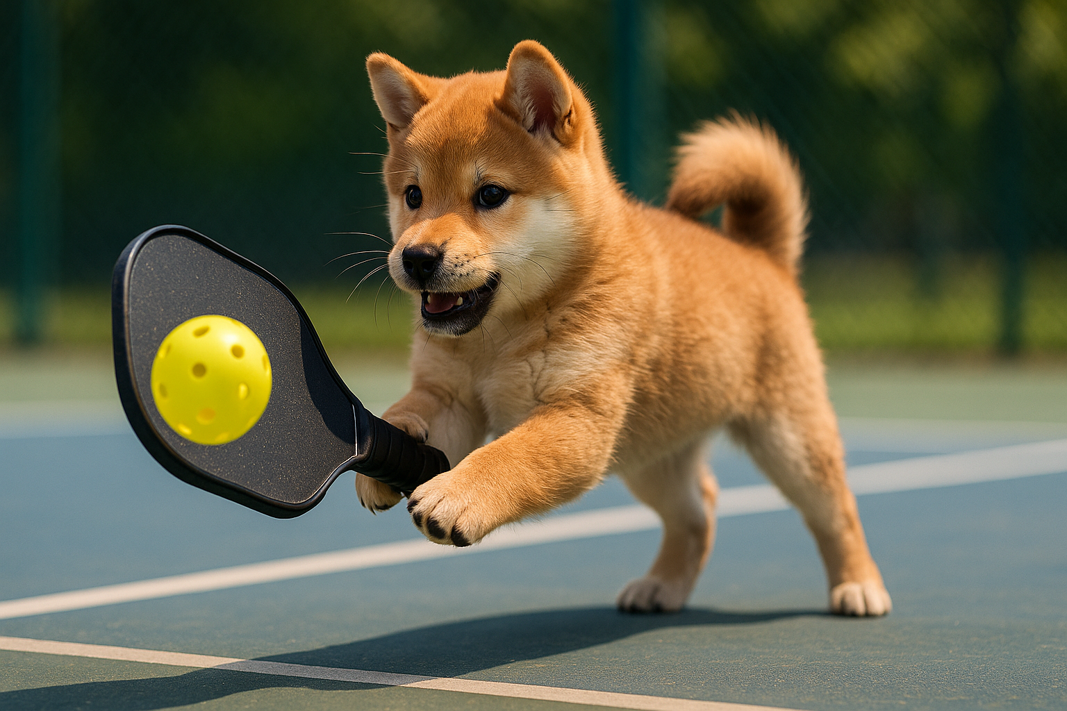 ピックルボールをしている柴犬
