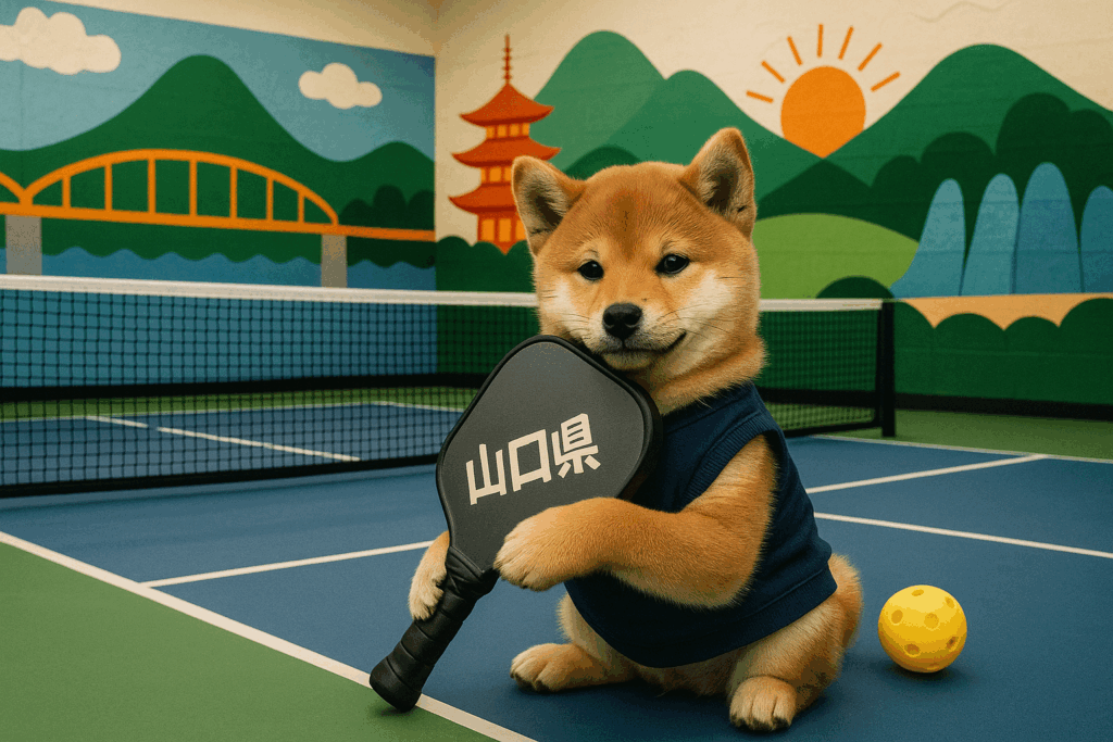 山口県のピックルボールコートと柴犬