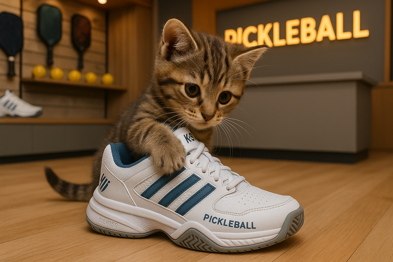 ケースイス（K-Swiss）のピックルボールシューズと猫