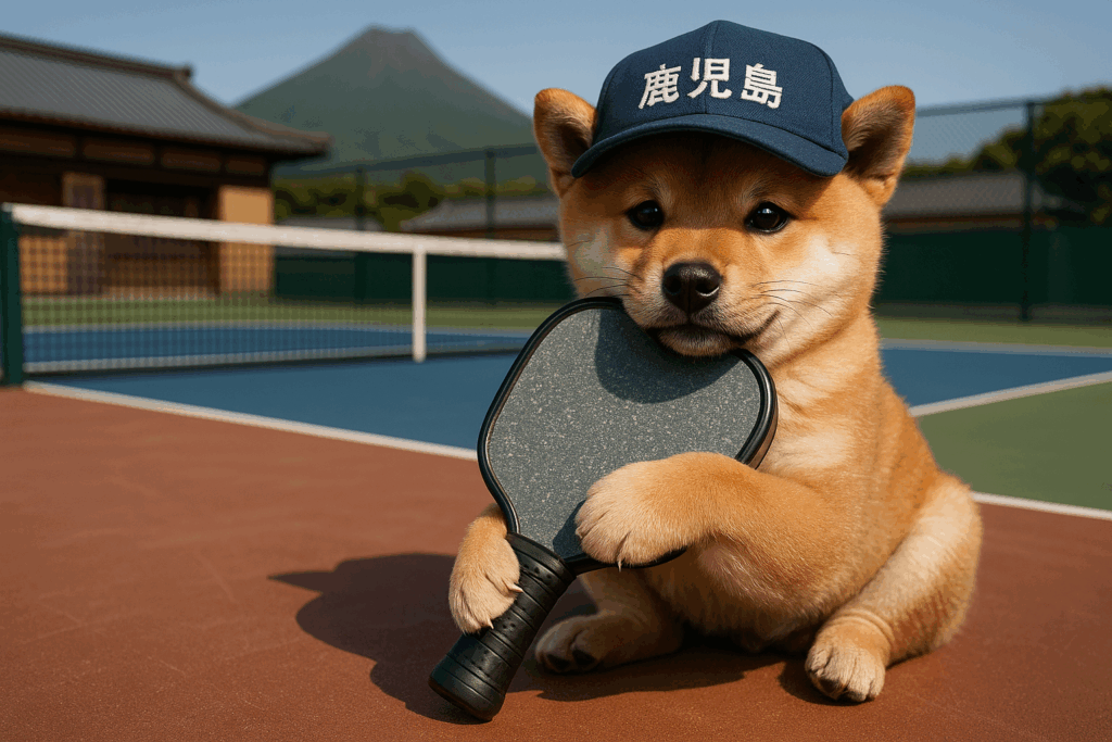 鹿児島県のピックルボールコートと柴犬