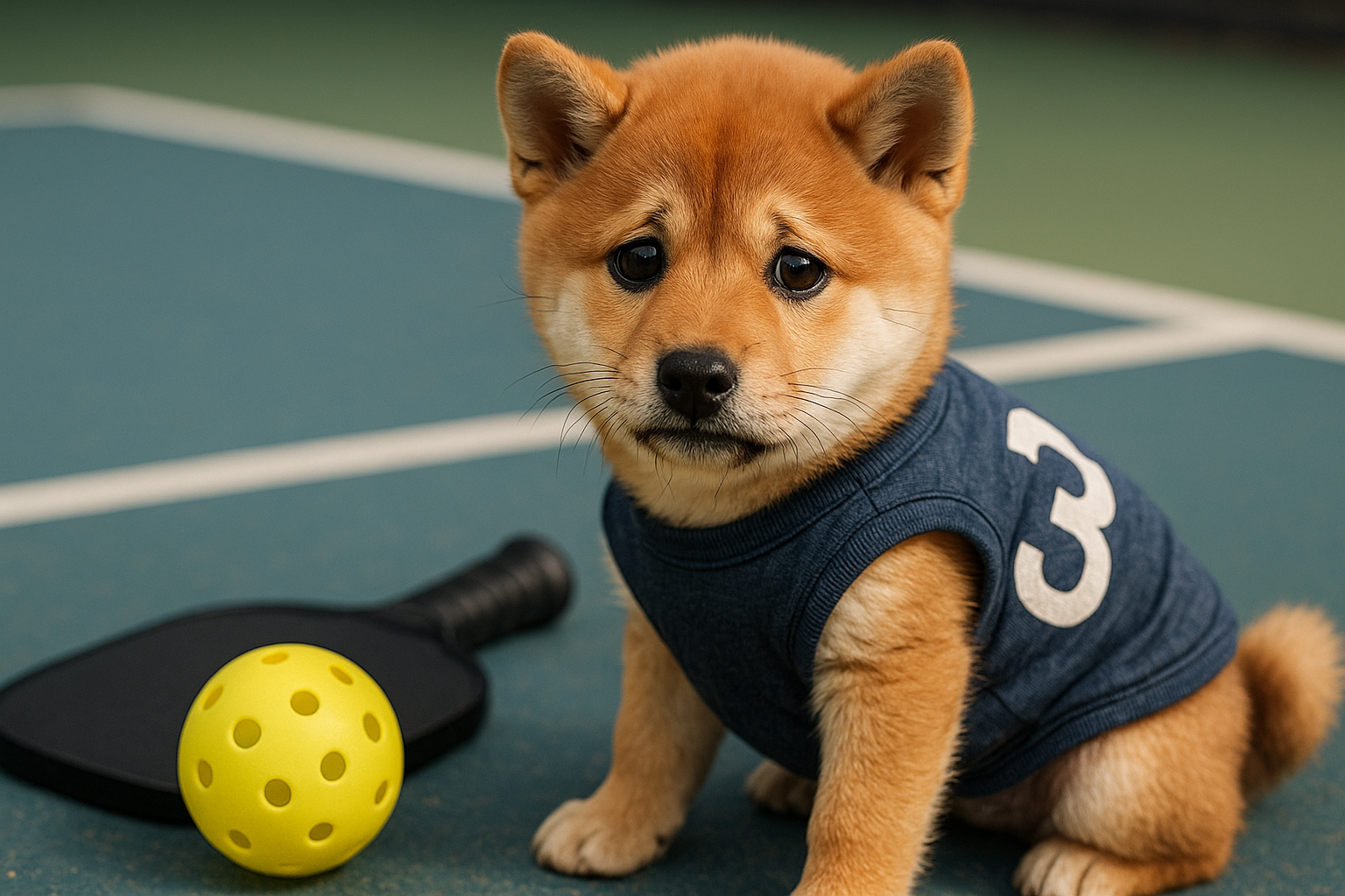 ピックルボールのサードショットをミスした柴犬