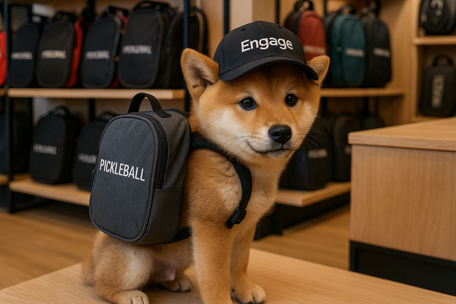 Engage Pickleballのピックルボールバッグと犬