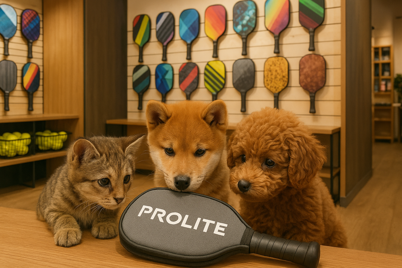 PROLITEのピックルボールパドルに興味がある犬と猫