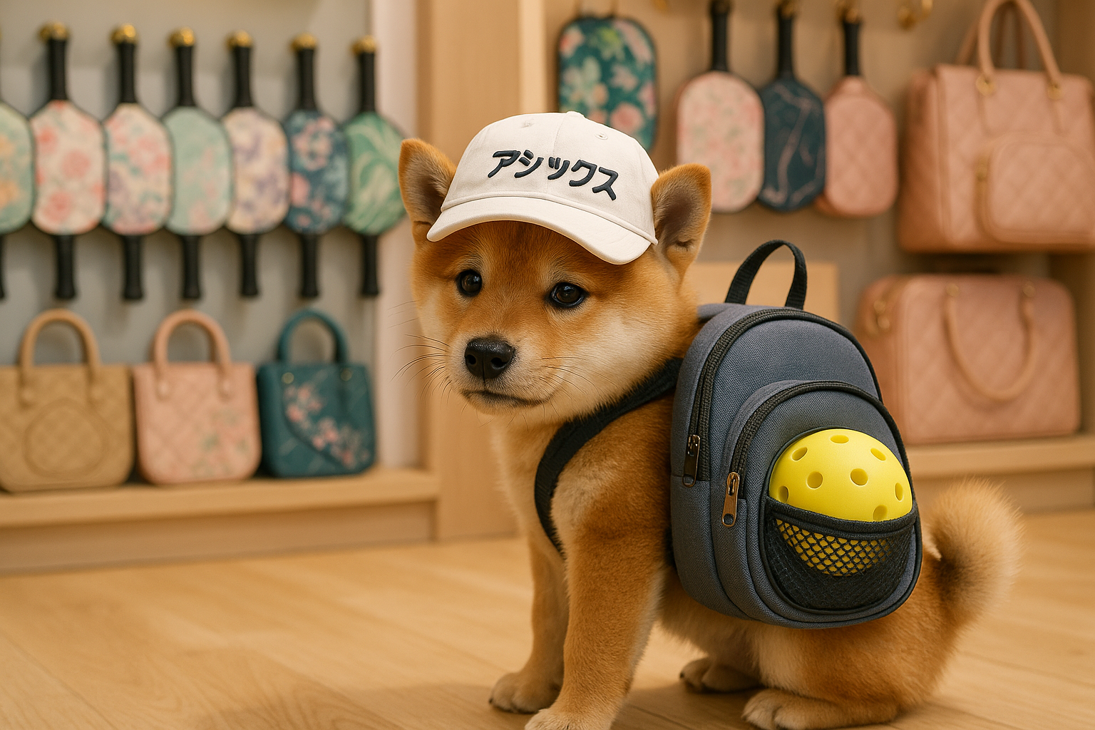 ASICS(アシックス)のピックルボールバッグと犬