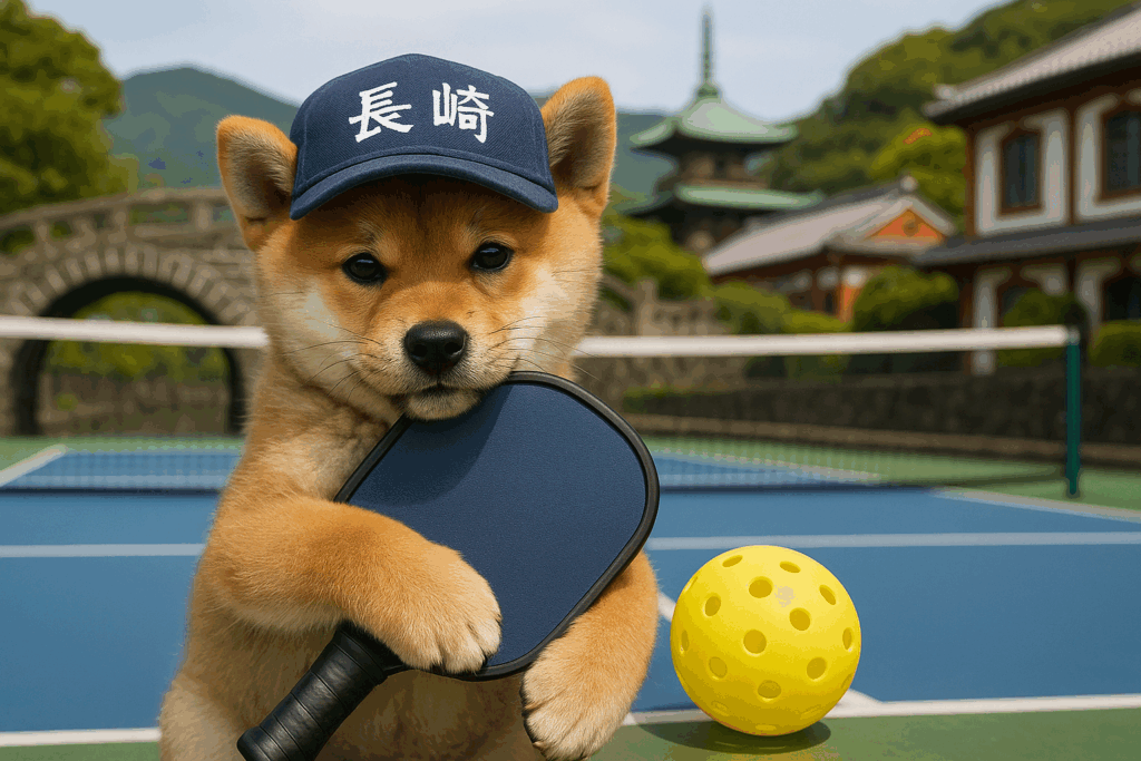 長崎県のピックルボールコートと柴犬