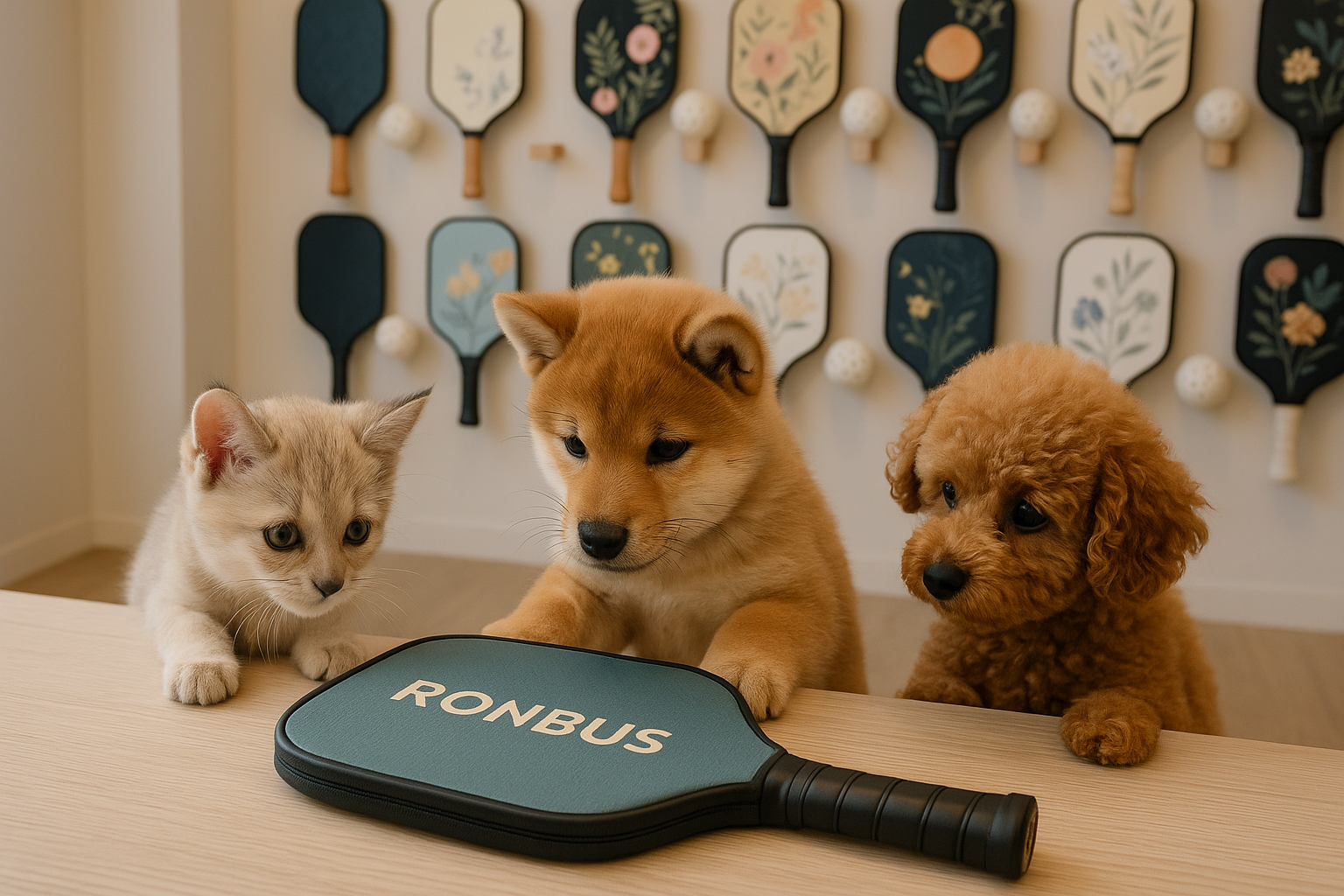 Ronbusのピックルボールパドルに興味がある犬と猫