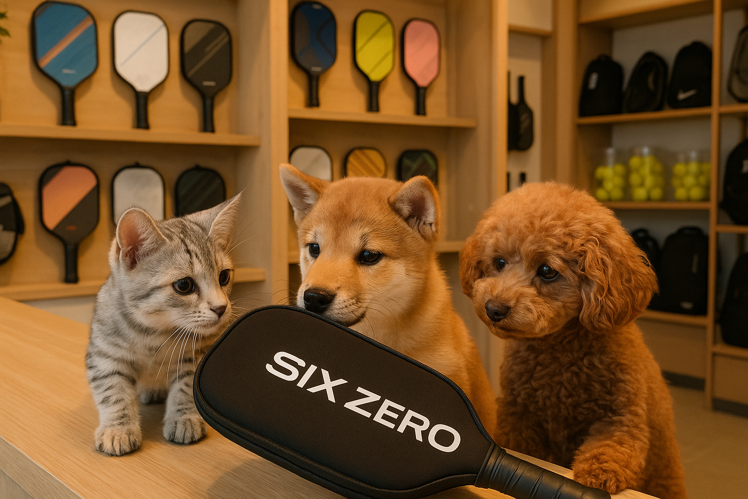 Six Zeroのピックルボールパドルに興味がある犬と猫