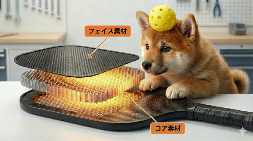 ピックルボールパドルのフェイス素材とコア素材